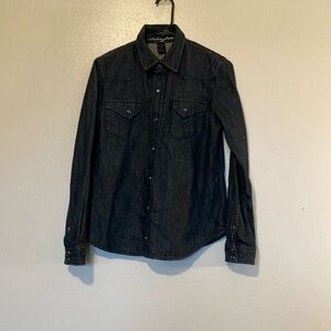 London Jean snap button down collard long sleeve dual pocket denim shirt s